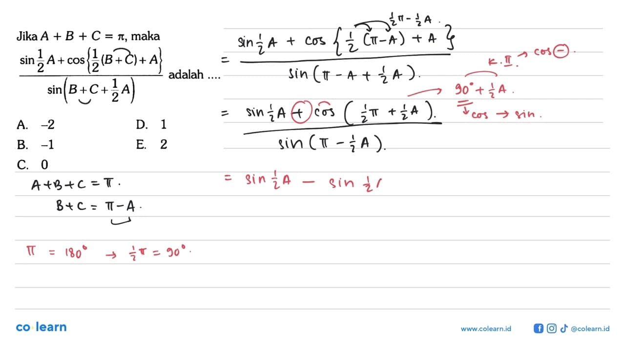 Jika A+B+C=pi , maka sin 1/2