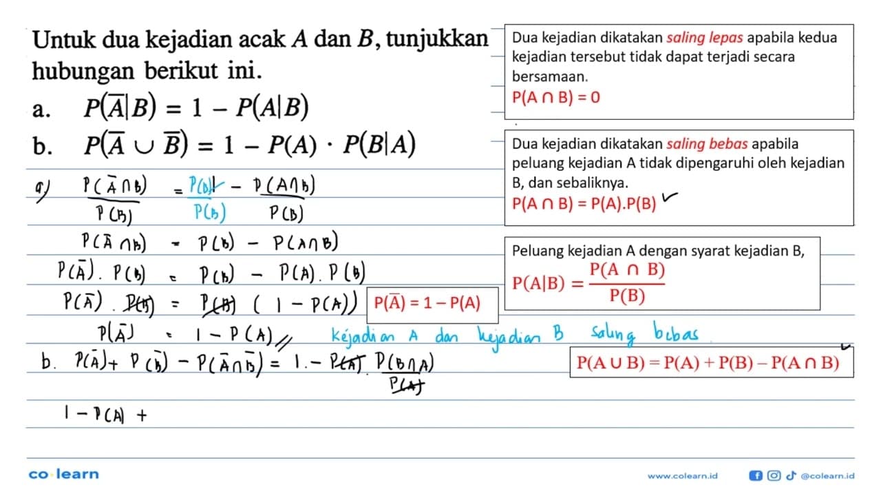 Untuk dua kejadian acak A dan B , tunjukkan hubungan