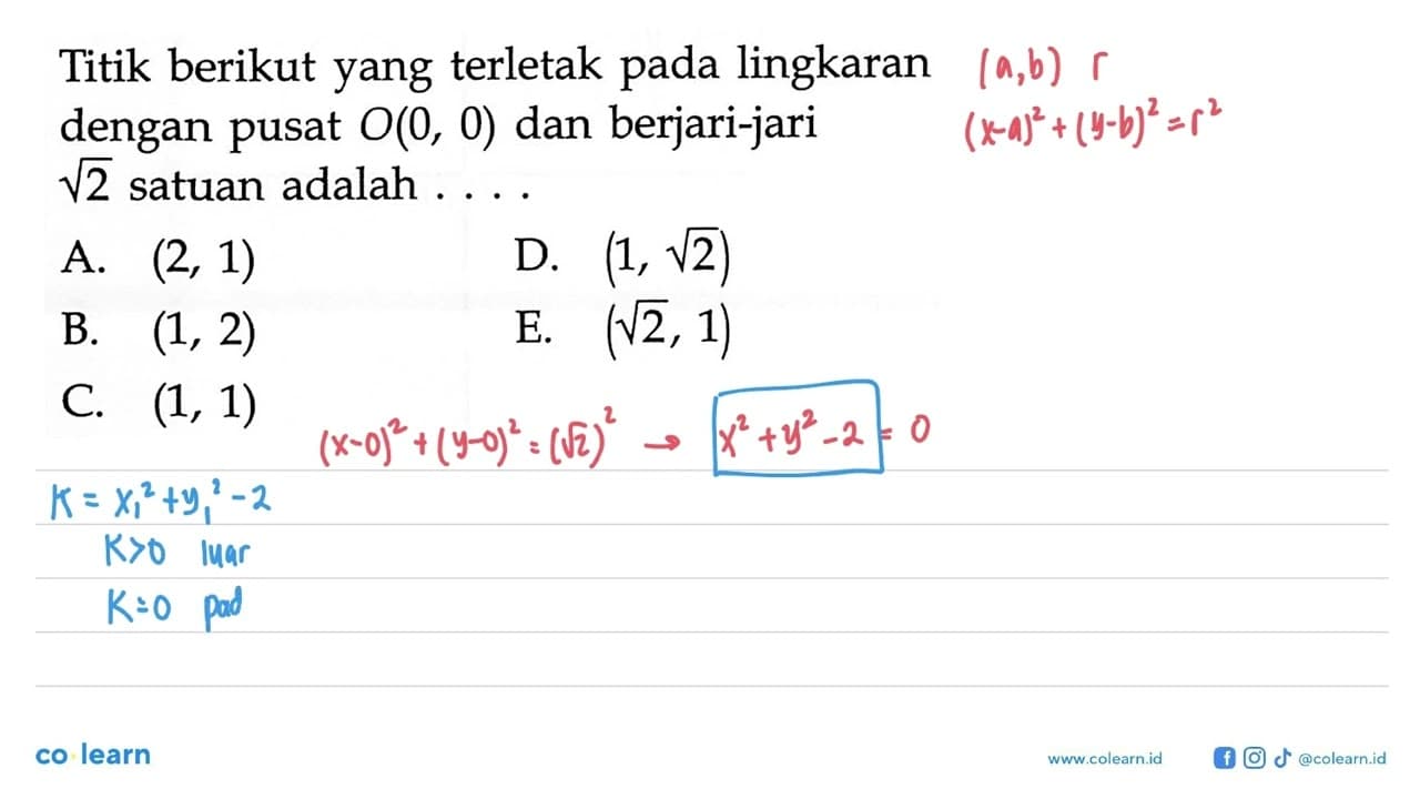 Titik berikut yang terletak pada lingkaran dengan pusat