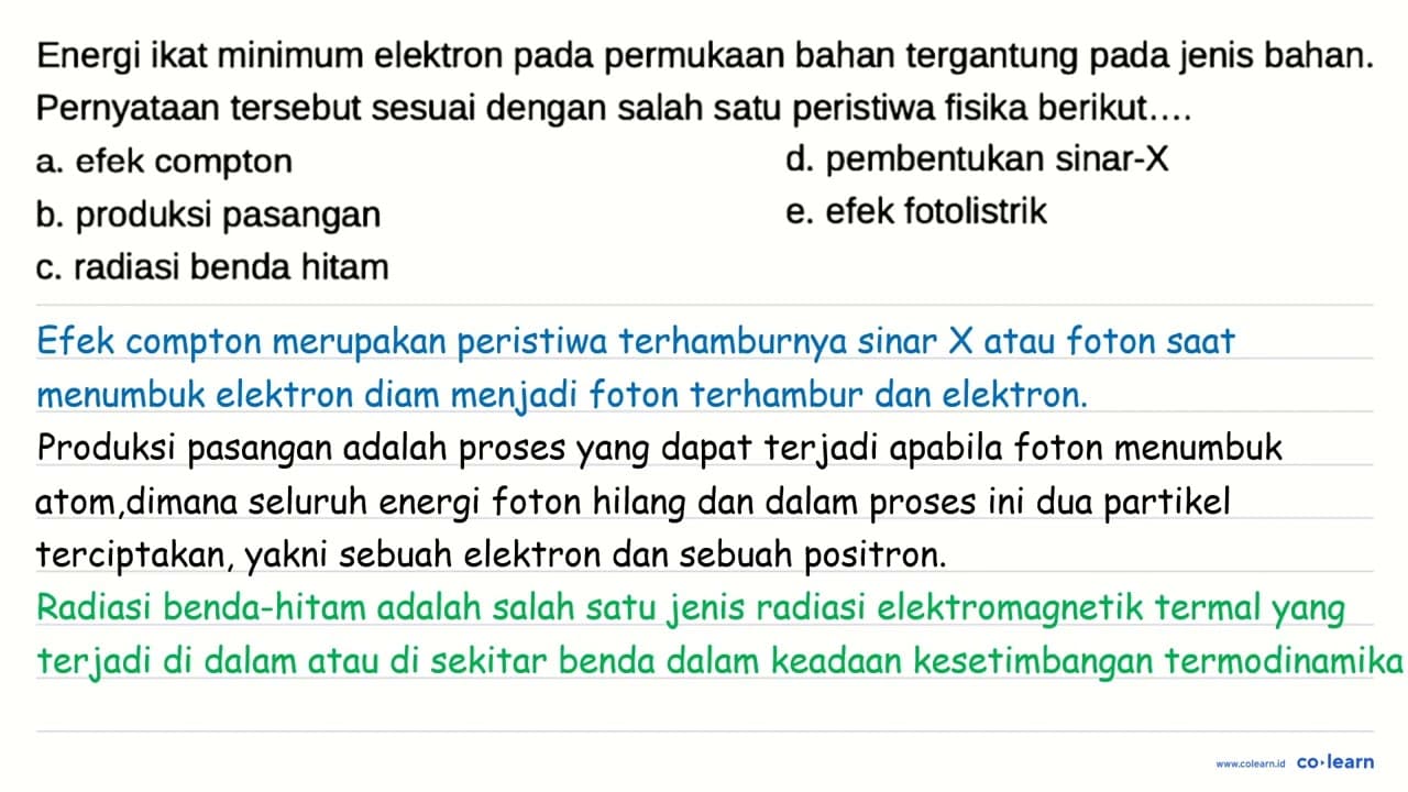 Energi ikat minimum elektron pada permukaan bahan