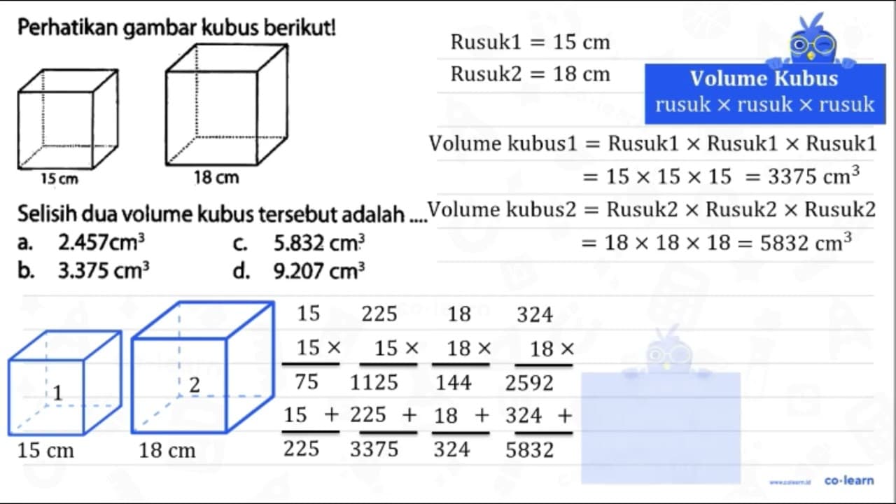 Perhatikan gambar kubus berikut! Selisih dua volume kubus