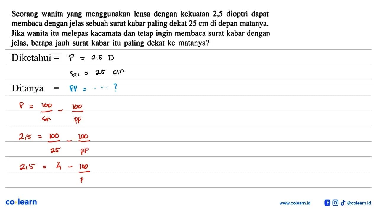 Seorang wanita yang menggunakan lensa dengan kekuatan 2,5