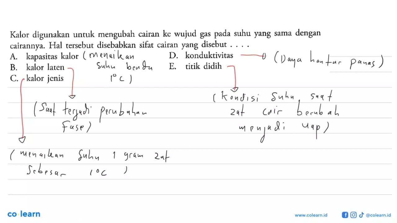 Kalor digunakan untuk mengubah cairan ke wujud gas pada