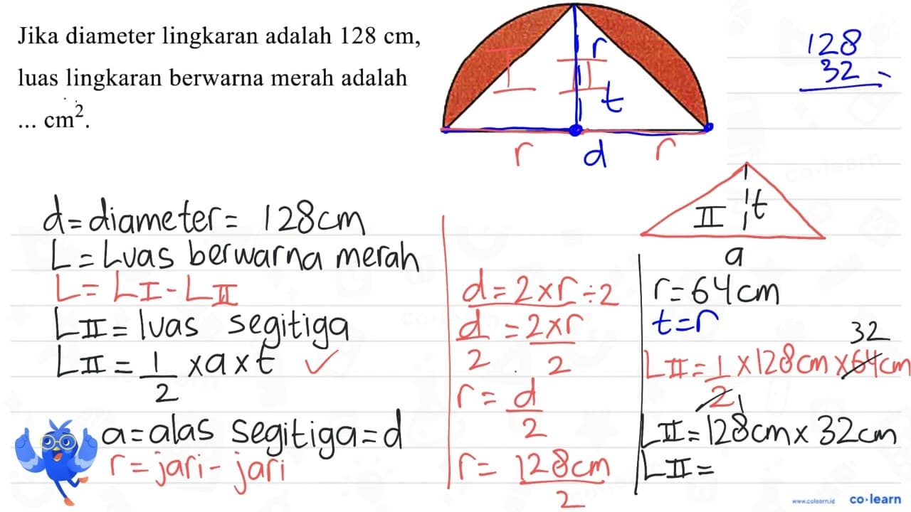 Jika diameter lingkaran adalah 128 cm , luas lingkaran