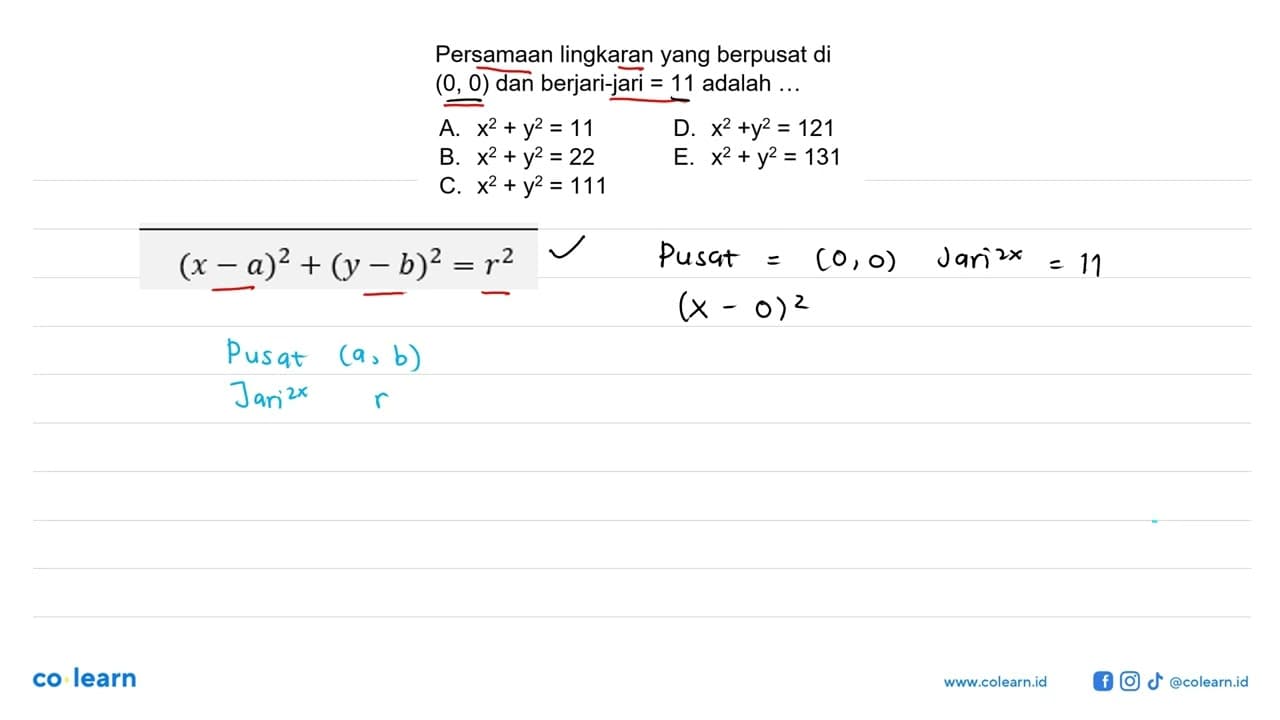 Persamaan lingkaran yang berpusat di (0,0) dan