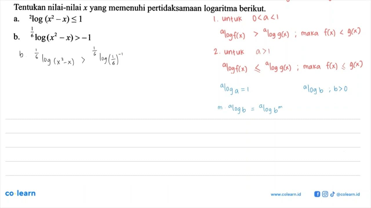 Tentukan nilai-nilai x yang memenuhi pertidaksamaan