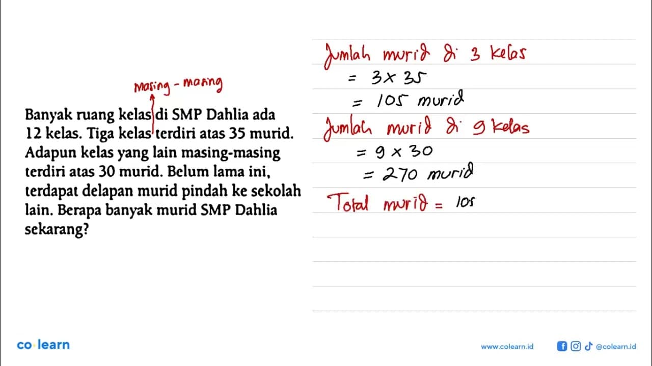 Banyak ruang kelas di SMP Dahlia ada 12 kelas. Tiga kelas