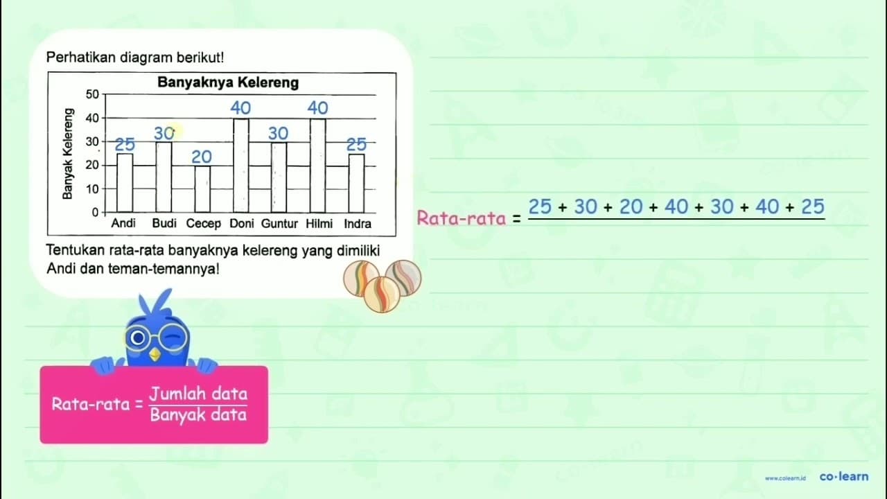 Perhatikan diagram berikut! Banyaknya Kelereng 50 40 30 20