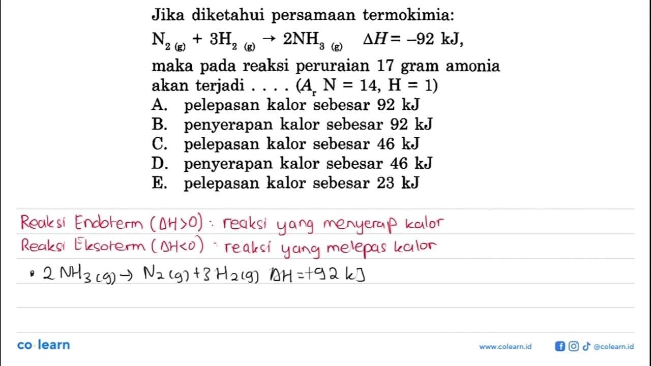 Jika diketahui persamaan termokimia: N2(g)+3H2(g) ->