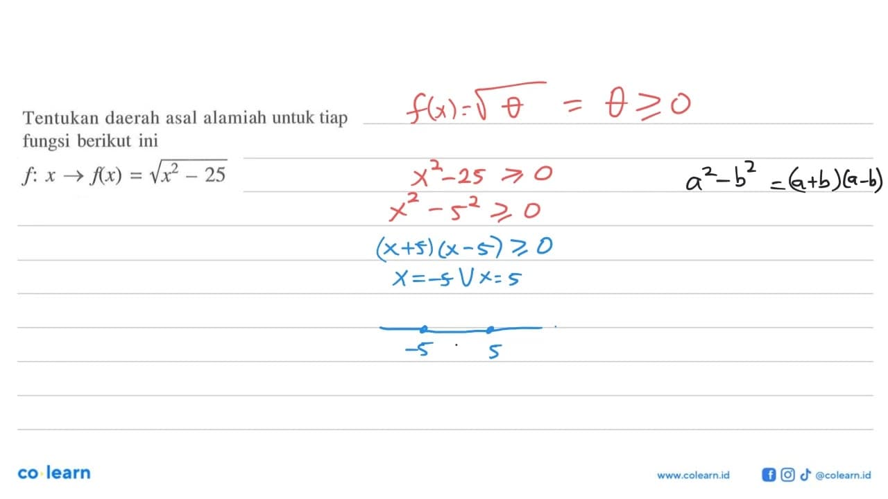 f: x->f(x)=akar(x^2-25)