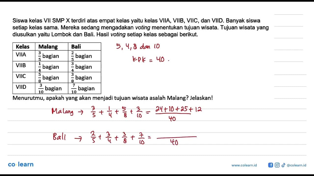 Siswa kelas VII SMP X terdiri atas empat kelas yaitu kelas