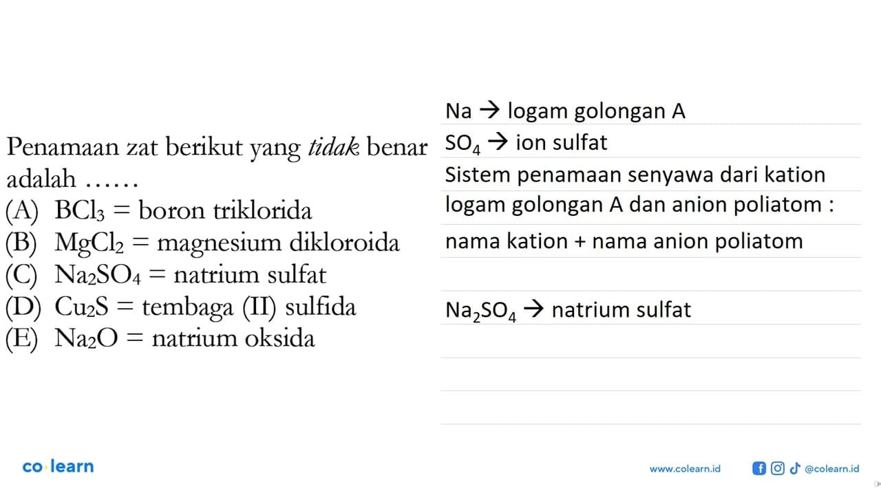 Penamaan zat berikut yang tidak benar adalah ......(A)