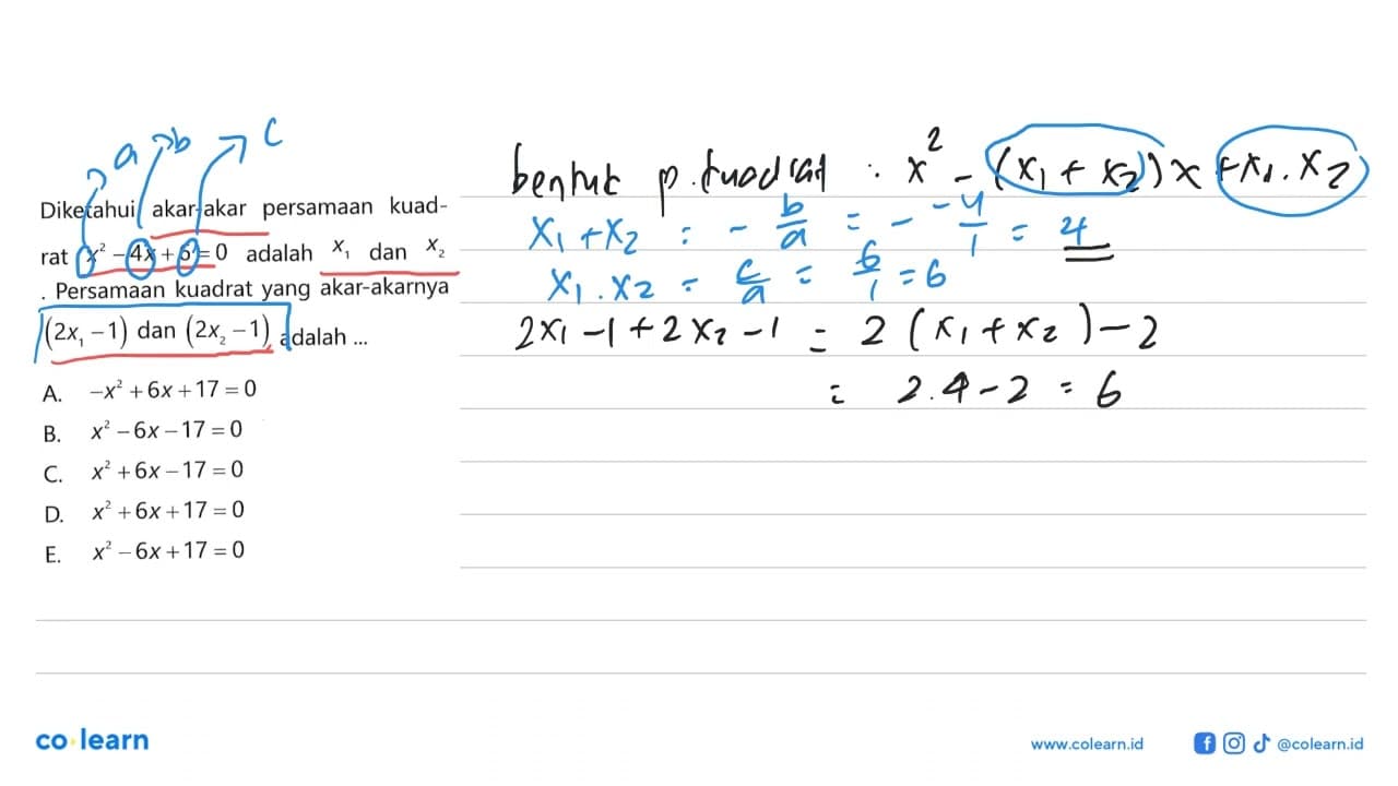 Diketahui akar-akar persamaan kuadrat x^2 - 4x + 6 = 0