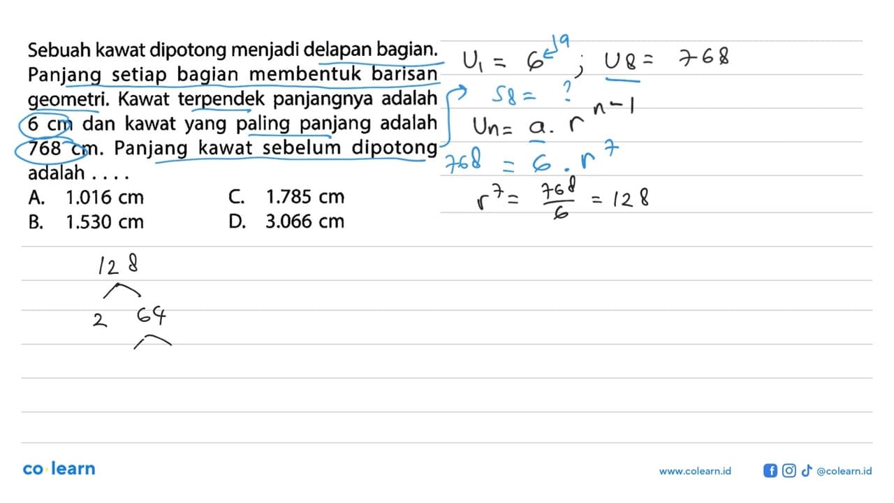 Sebuah kawat dipotong menjadi delapan bagian; Panjang