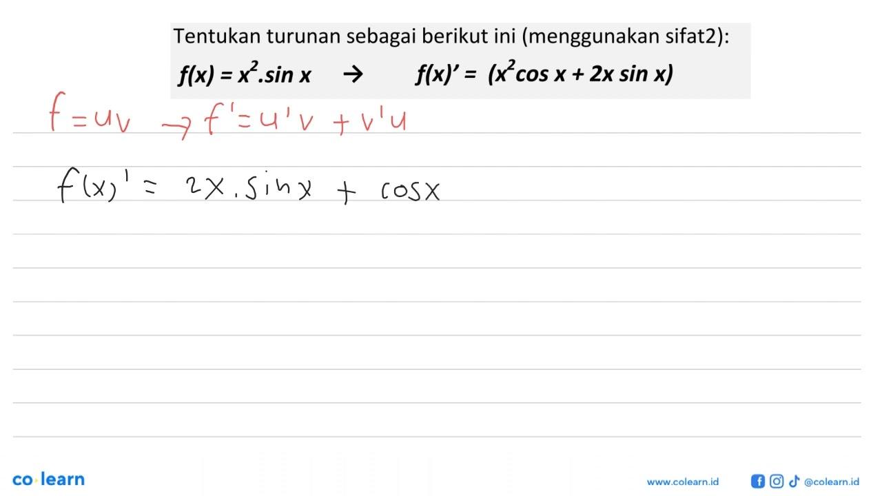 Tentukan turunan sebagai berikut ini (menggunakan sifat2):