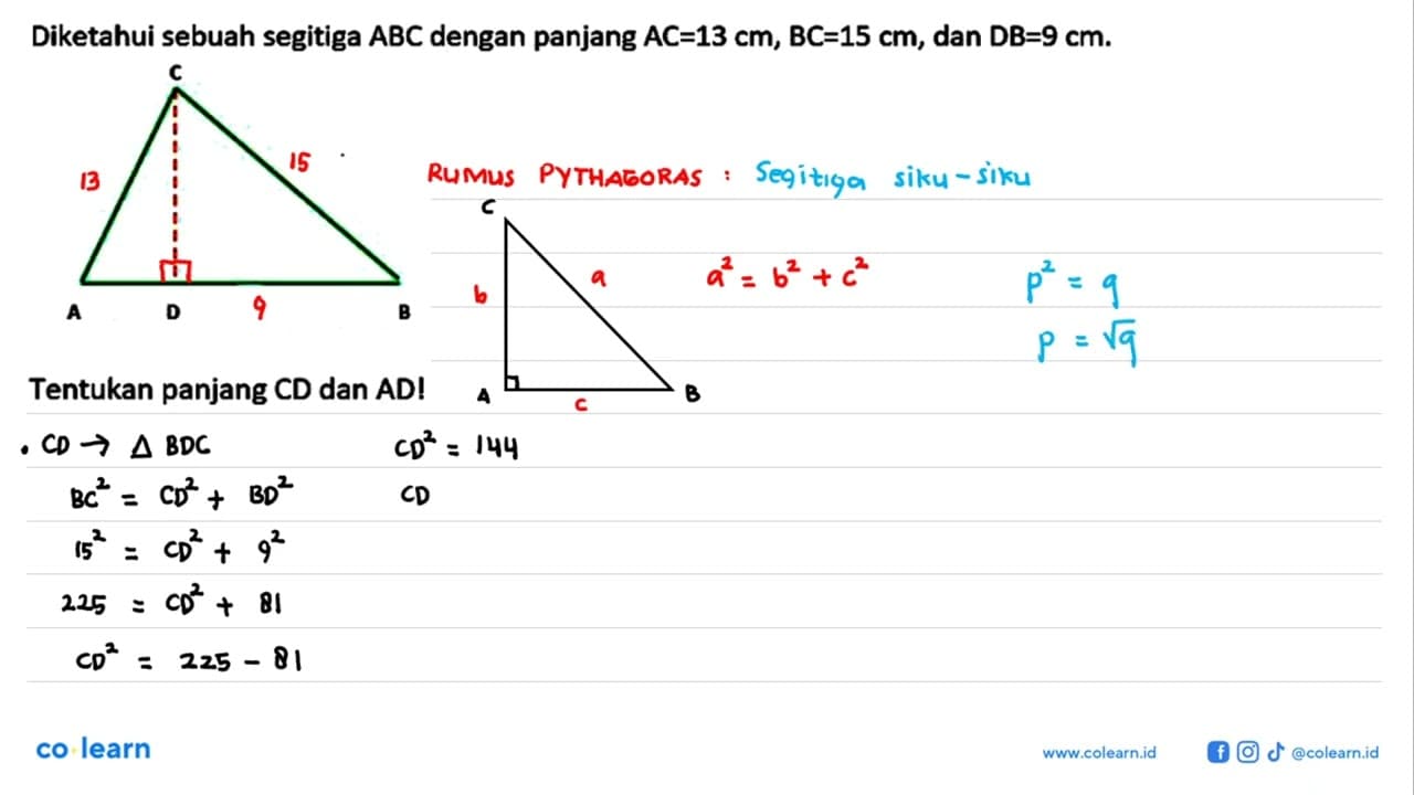 Diketahui sebuah segitiga ABC dengan panjang AC=13 cm,