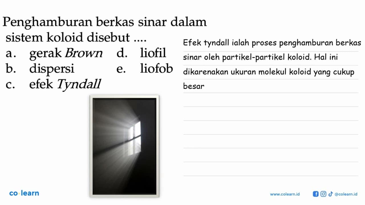 Penghamburan berkas sinar dalam sistem koloid disebut ....