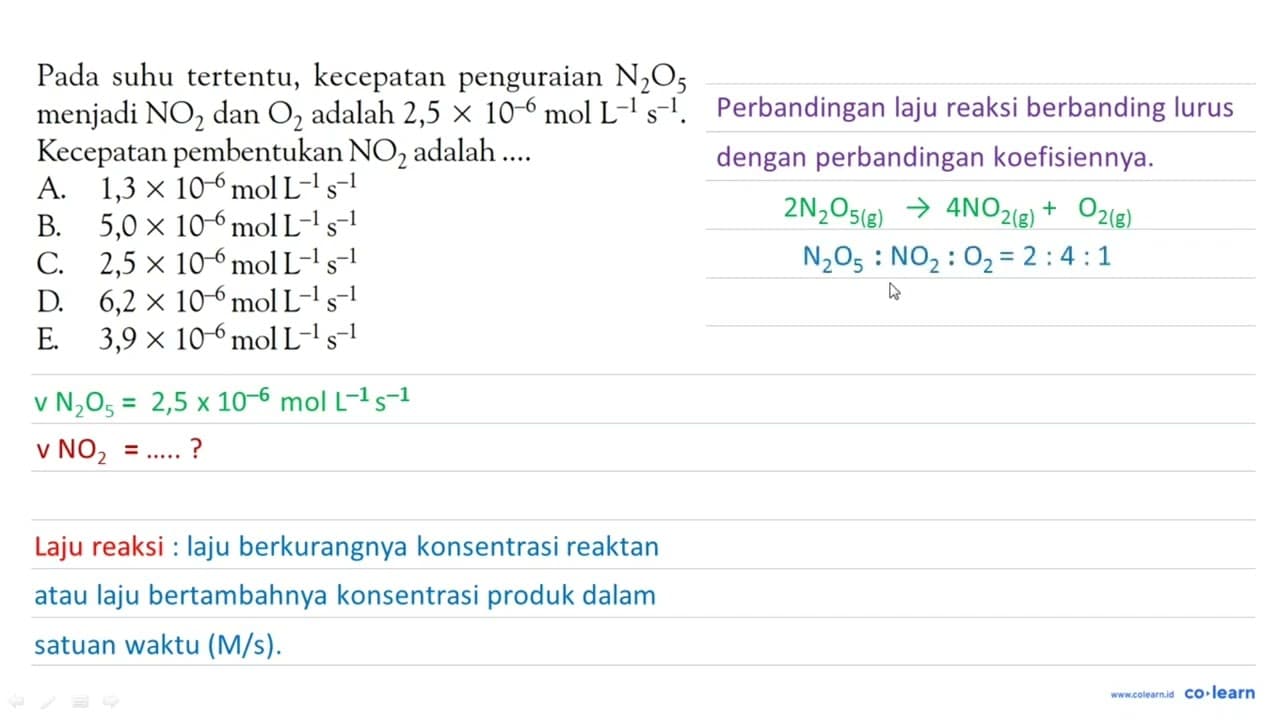 Pada suhu tertentu, kecepatan penguraian N_(2) O_(5)