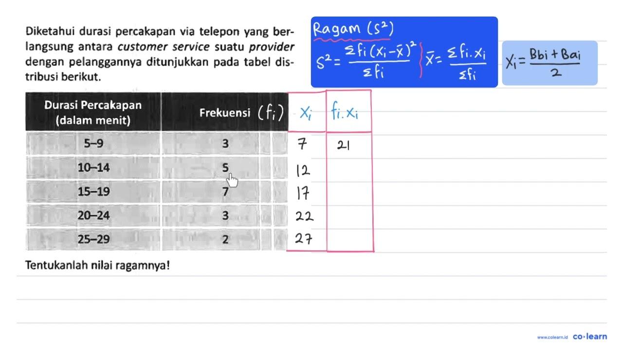 Diketahui durasi percakapan via telepon yang berlangsung