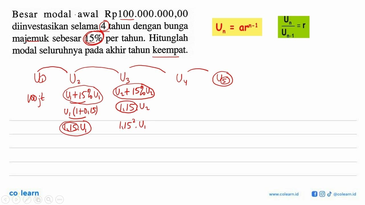 Besar modal awal Rp100.000.000,00 diinvestasikan selama 4