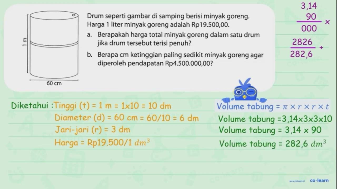 Drum seperti gambar di samping berisi minyak goreng. Harga