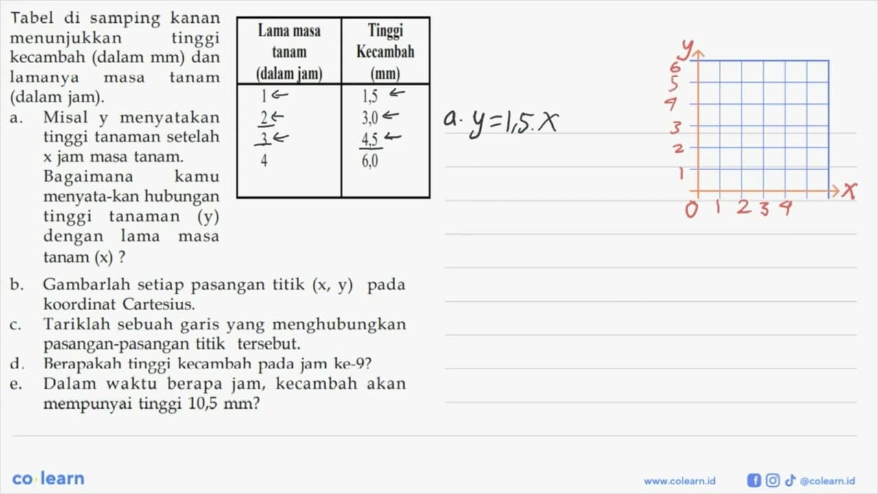 Tabel di samping kanan menunjukkan tinggi kecambah (dalam