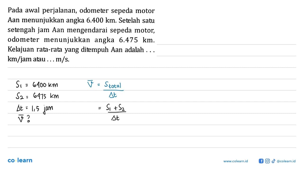 Pada awal perjalanan, odometer sepeda motor Aan menunjukkan