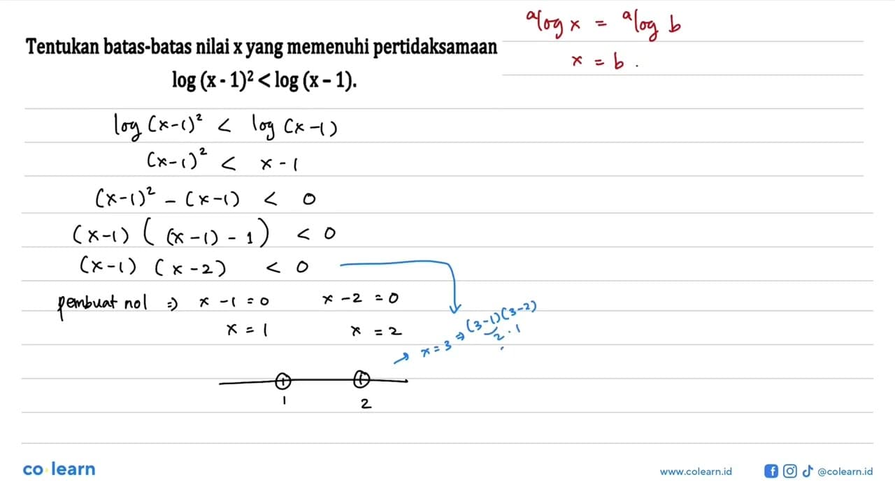 Tentukan batas-batas nilai x yang memenuhi pertidaksamaan