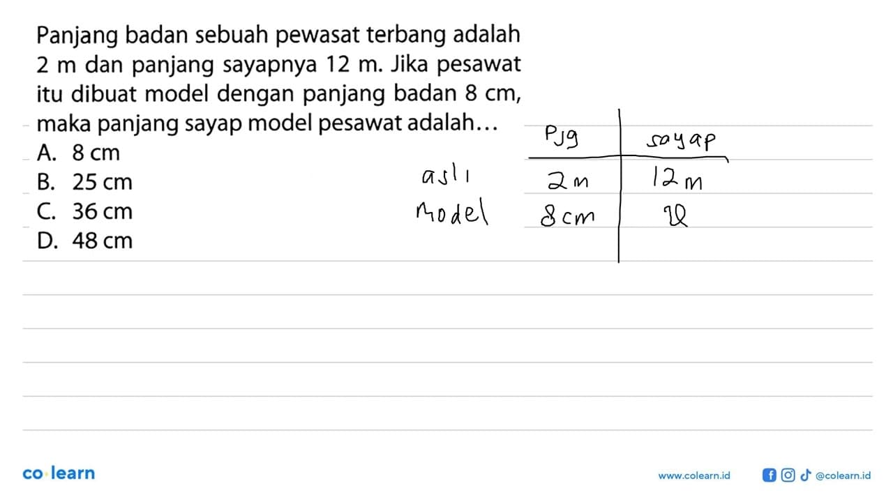 Panjang badan sebuah pewasat terbang adalah 2 m dan panjang