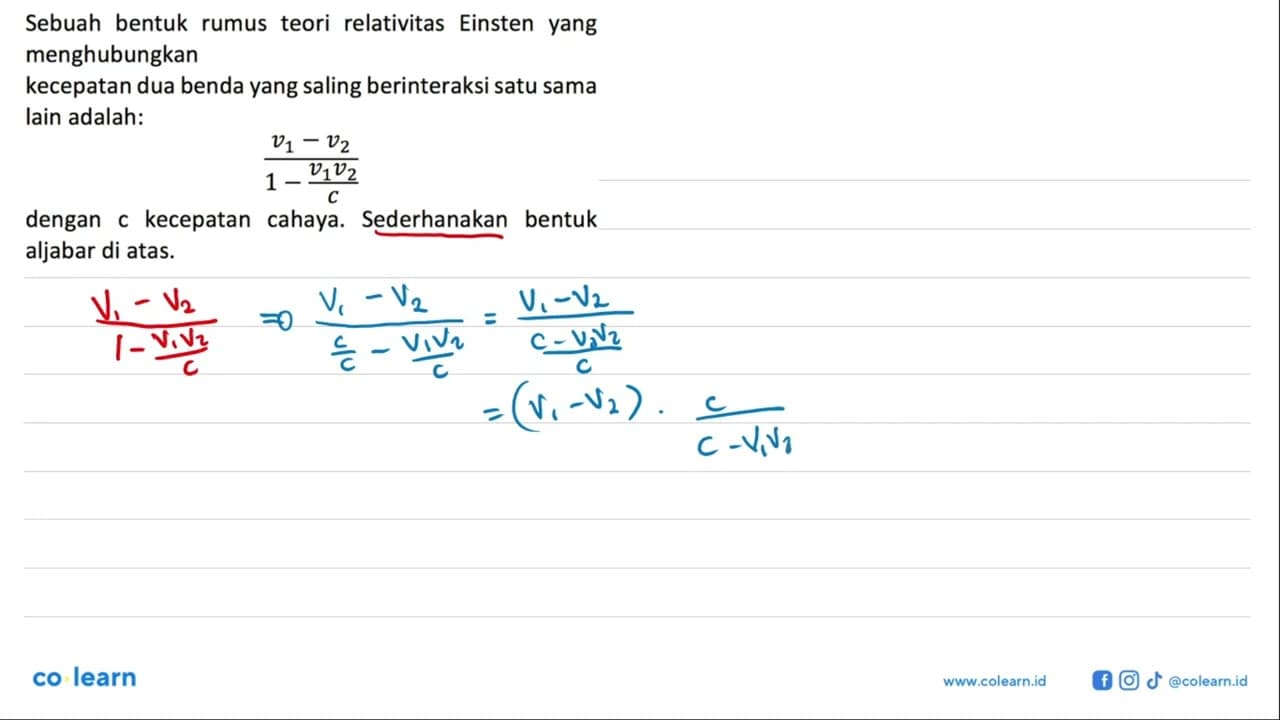 Sebuạh bentuk rumus teori relativitas Einstein yang