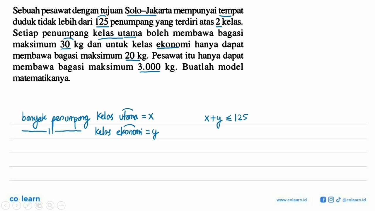 Sebuah pesawat dengan tujuan Solo-Jakarta mempunyai tempat