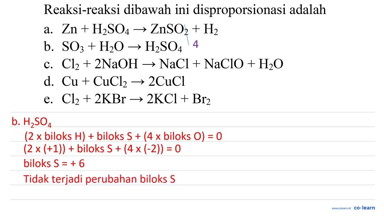 Reaksi-reaksi dibawah ini disproporsionasi adalah a.