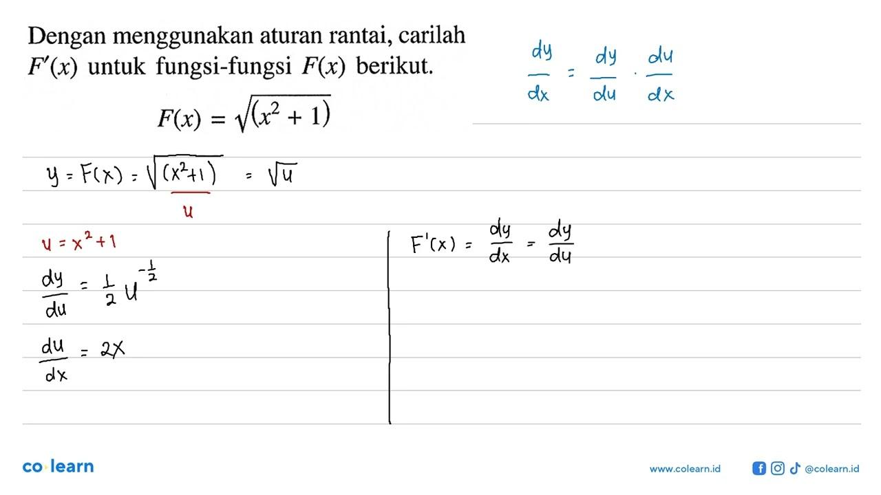 Dengan menggunakan aturan rantai, carilah F'(x) untuk