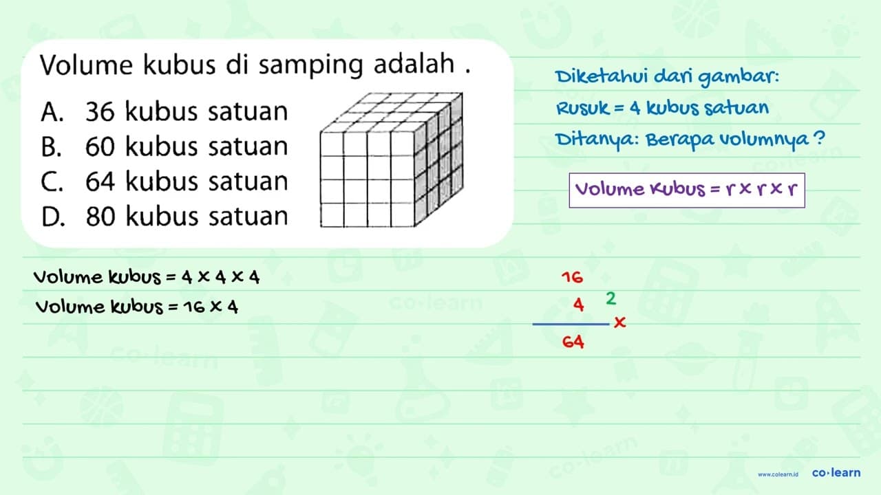 Volume kubus di samping adalah .