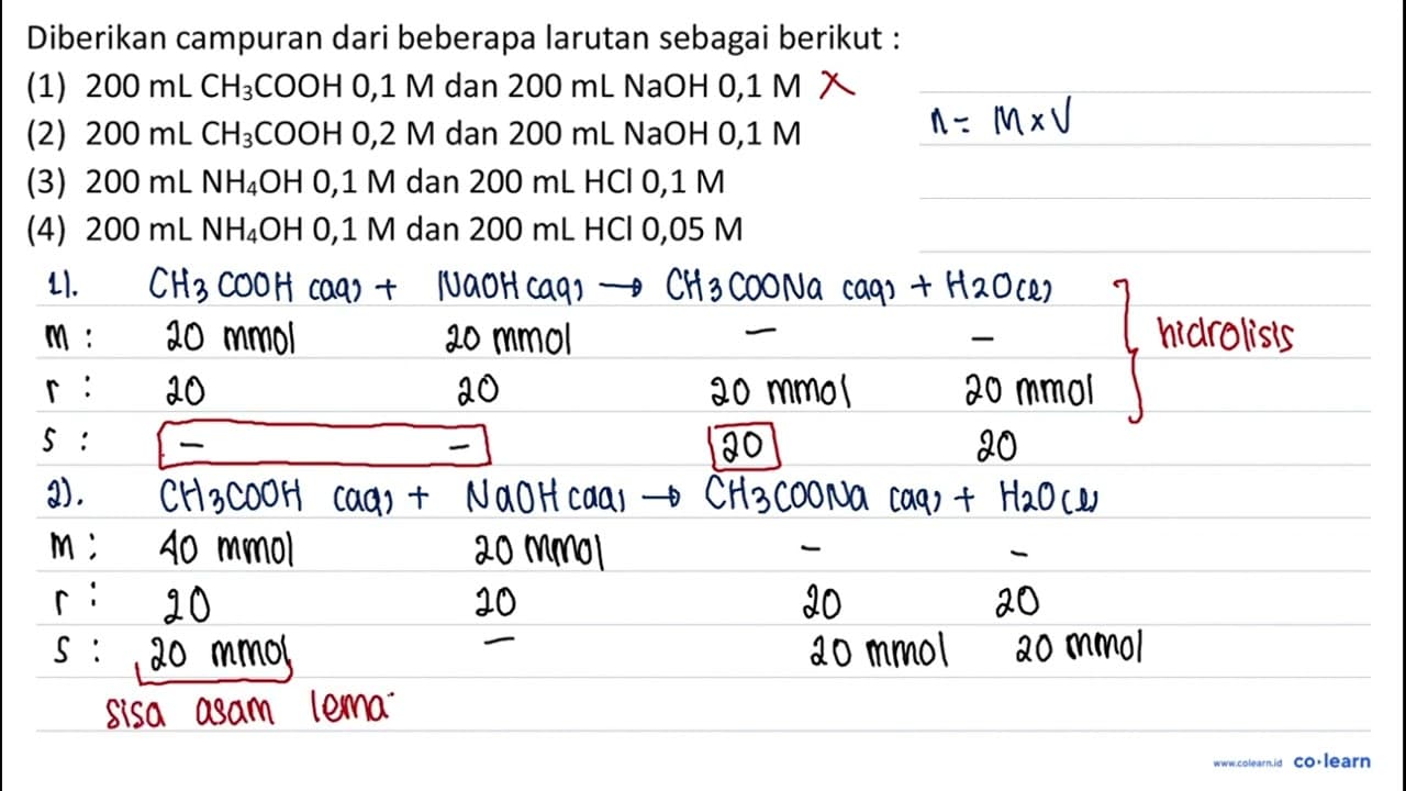 Diberikan campuran dari beberapa larutan sebagai berikut :