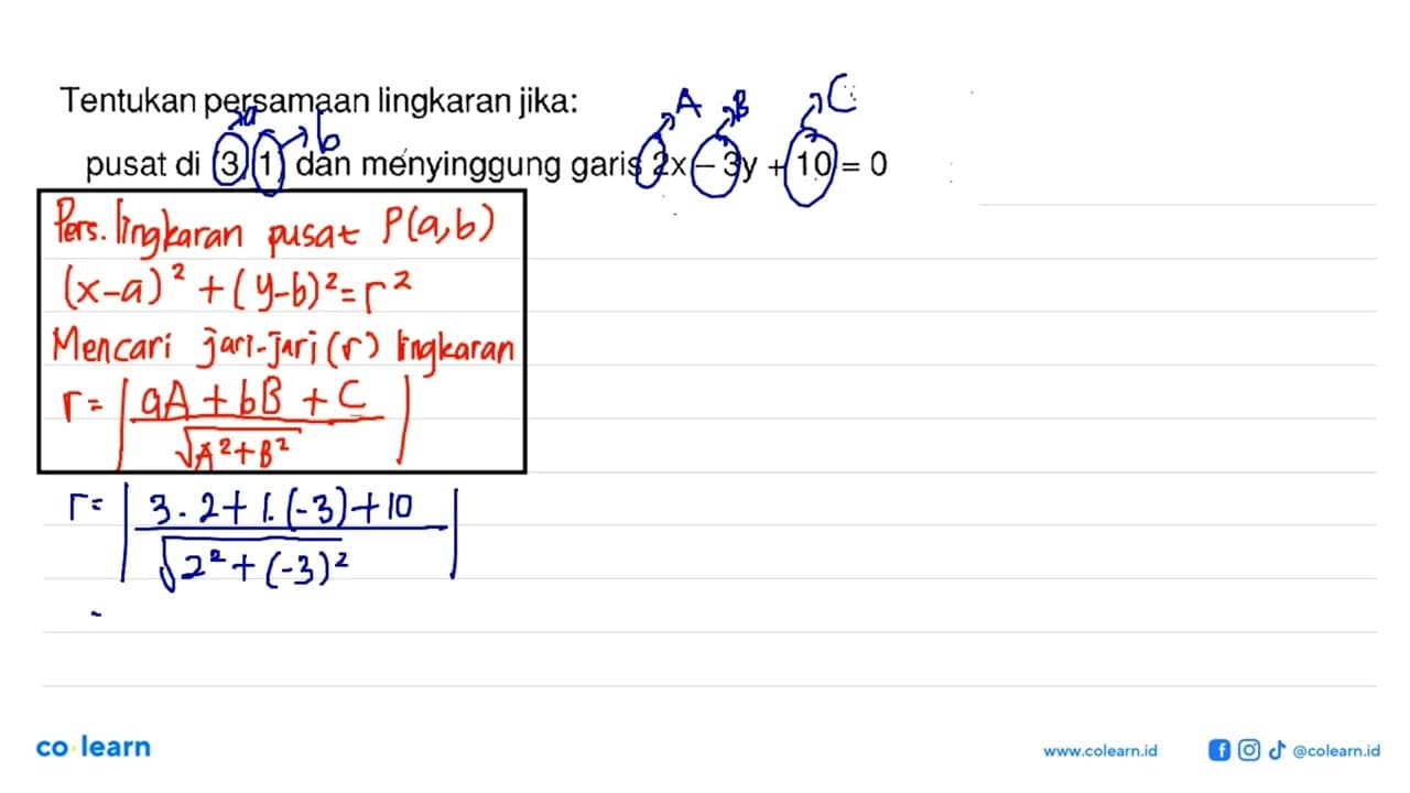 Tentukan persamaan lingkaran jika: pusat di (3,1) dan