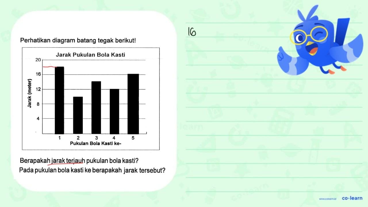 Perhatikan diagram batang tegak berikut! Jarak Pukulan Bola