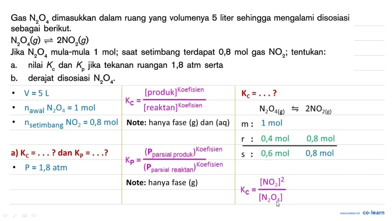 Gas N_(2) O_(4) dimasukkan dalam ruang yang volumenya 5