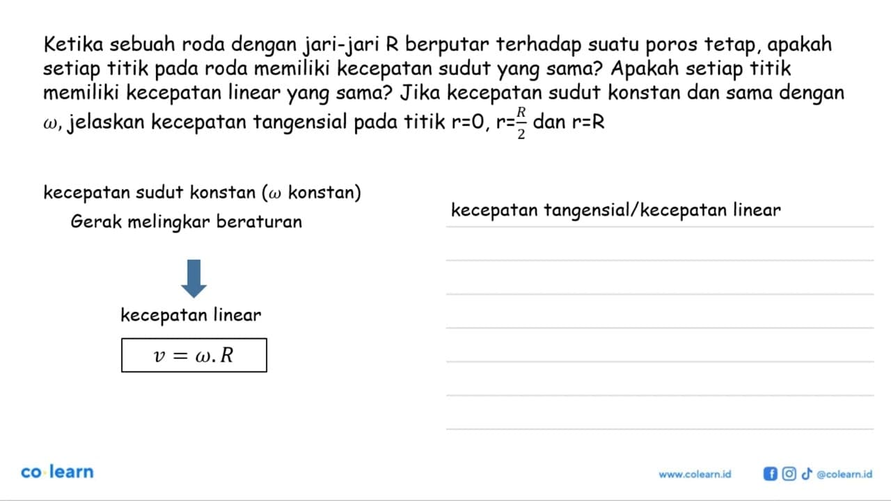 Ketika sebuah roda dengan jari-jari R berputar terhadap