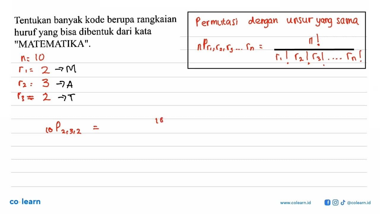 Tentukan banyak kode berupa rangkaian huruf yang bisa