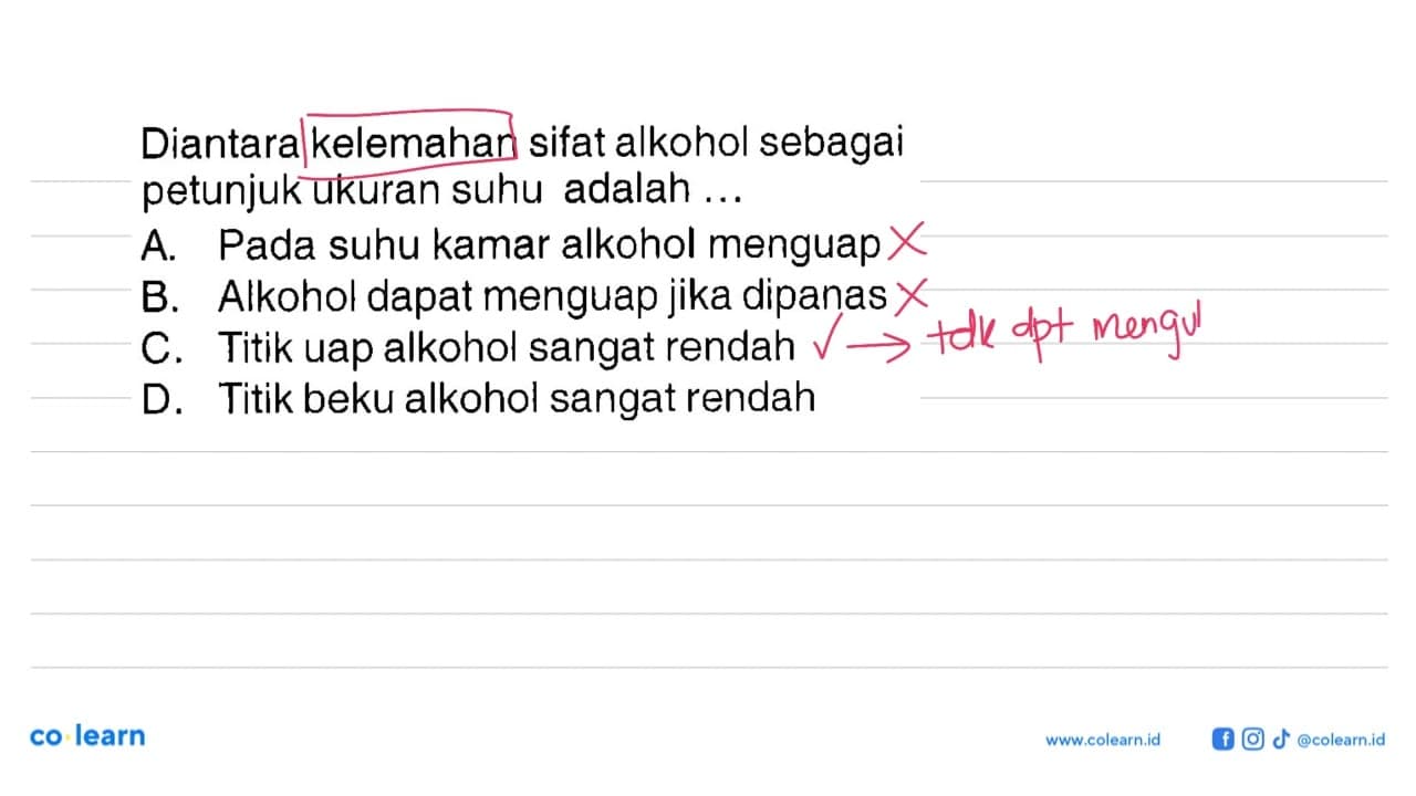 Diantara kelemahan sifat alkohol sebagai petunjuk ukuran