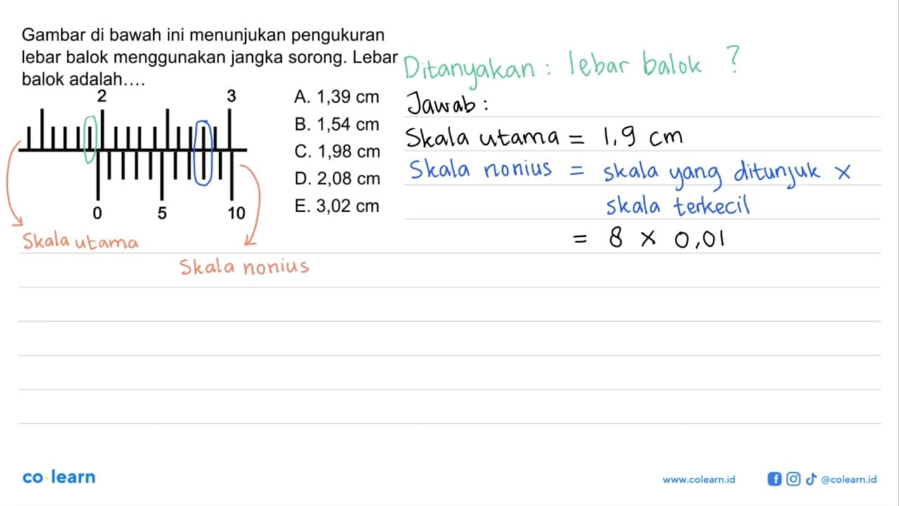 Gambar di bawah ini menunjukan pengukuran lebar balok