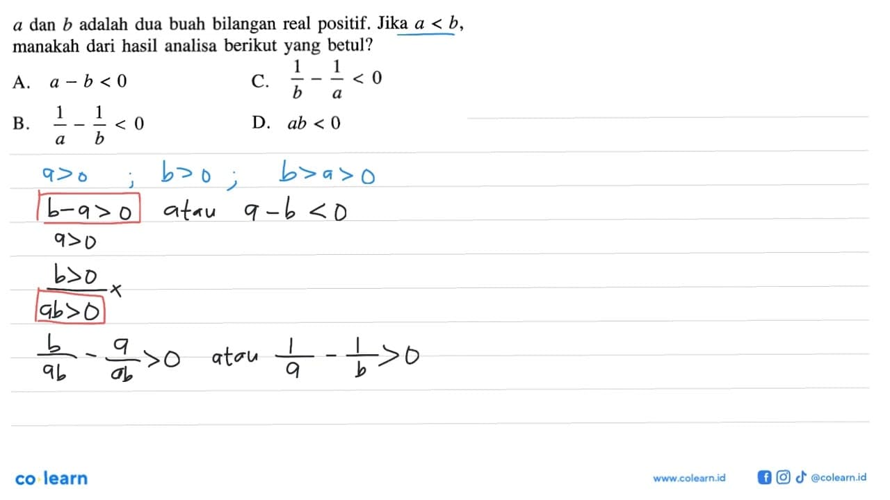 a dan b adalah dua buah bilangan real positif Jika a<b,