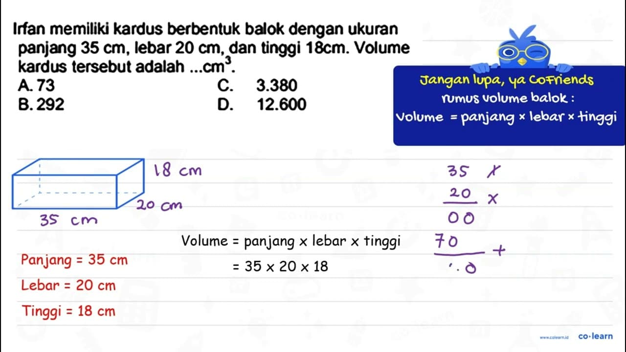 Iffan memiliki kardus berbentuk balok dengan ukuran panjang