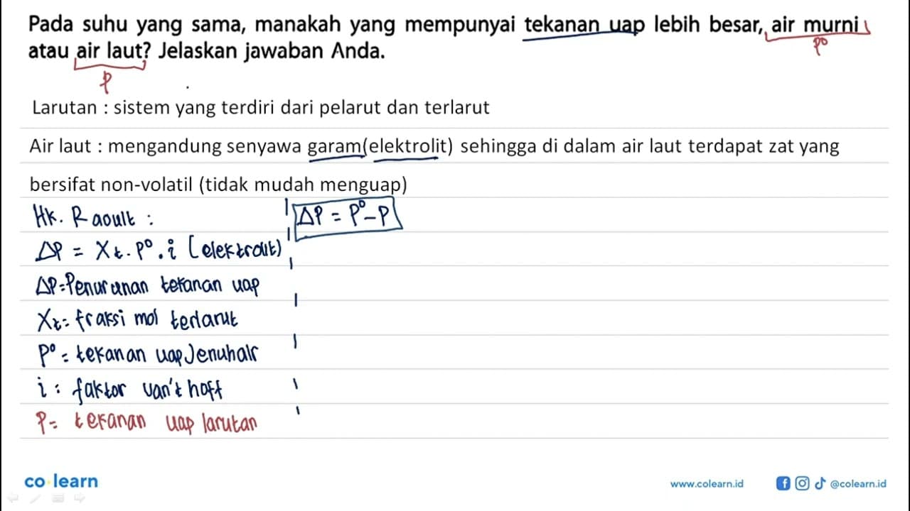 Pada suhu yang sama, manakah yang mempunyai tekanan uap