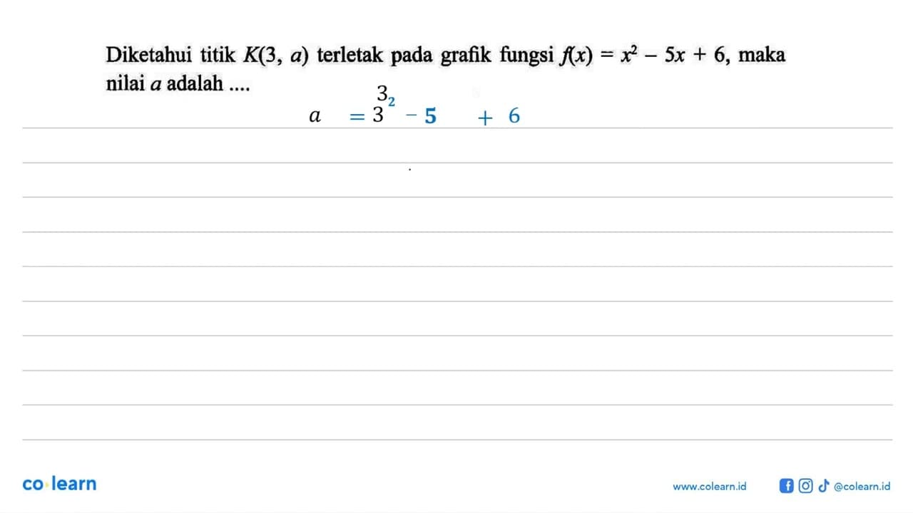 Diketahui titik K(3, a) terletak pada grafik fungsi f(x) =