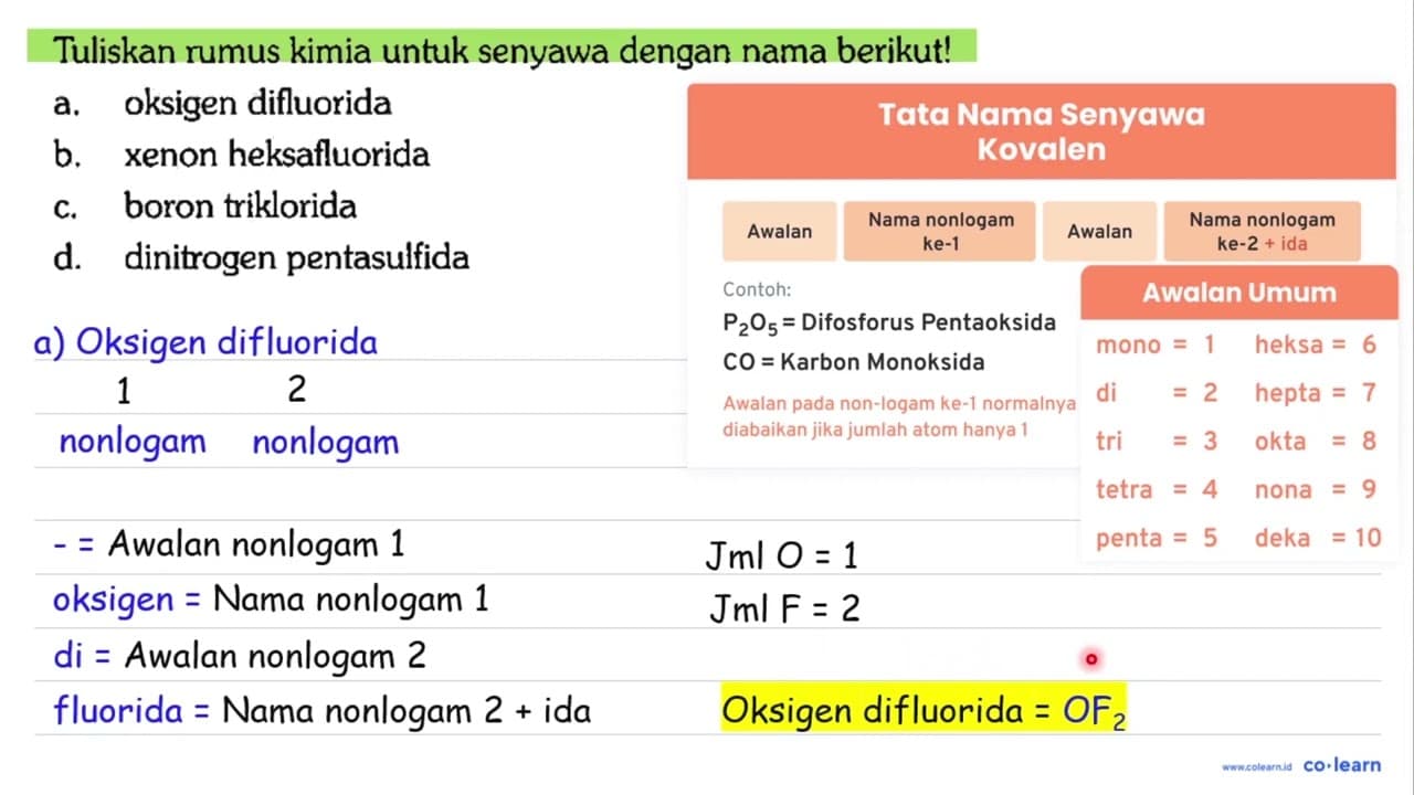 Tuliskan rumus kimia untuk senyawa dengan nama berikut! a.