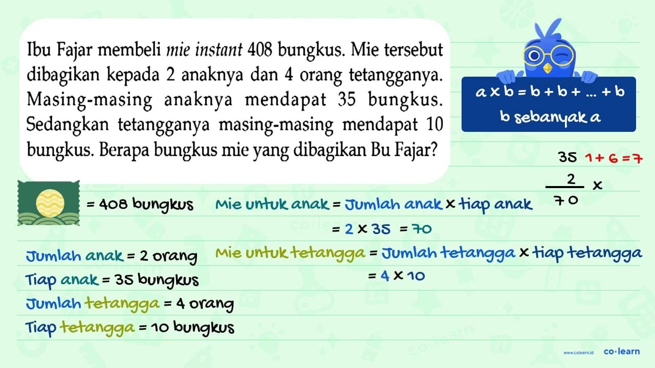 Ibu Fajar membeli mie instant 408 bungkus. Mie tersebut