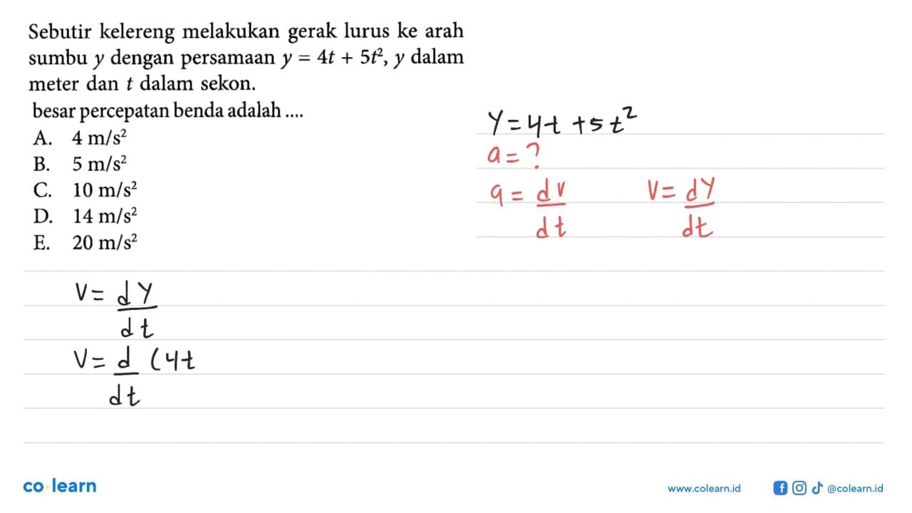 Sebutir kelereng melakukan gerak lurus ke arah sumbu y