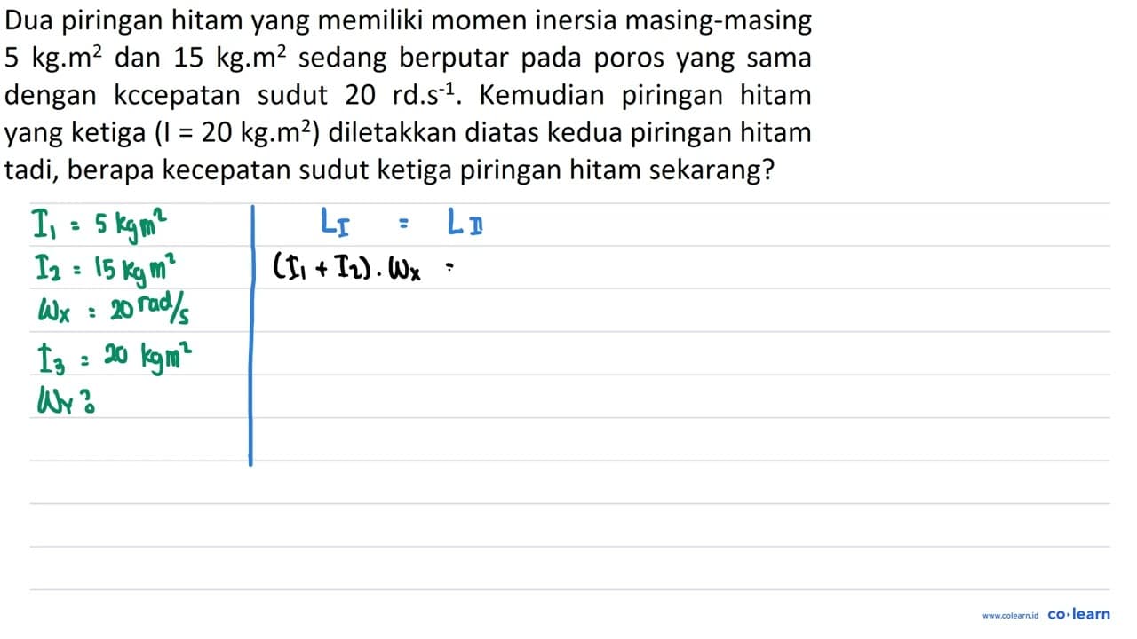 Dua piringan hitam yang memiliki momen inersia